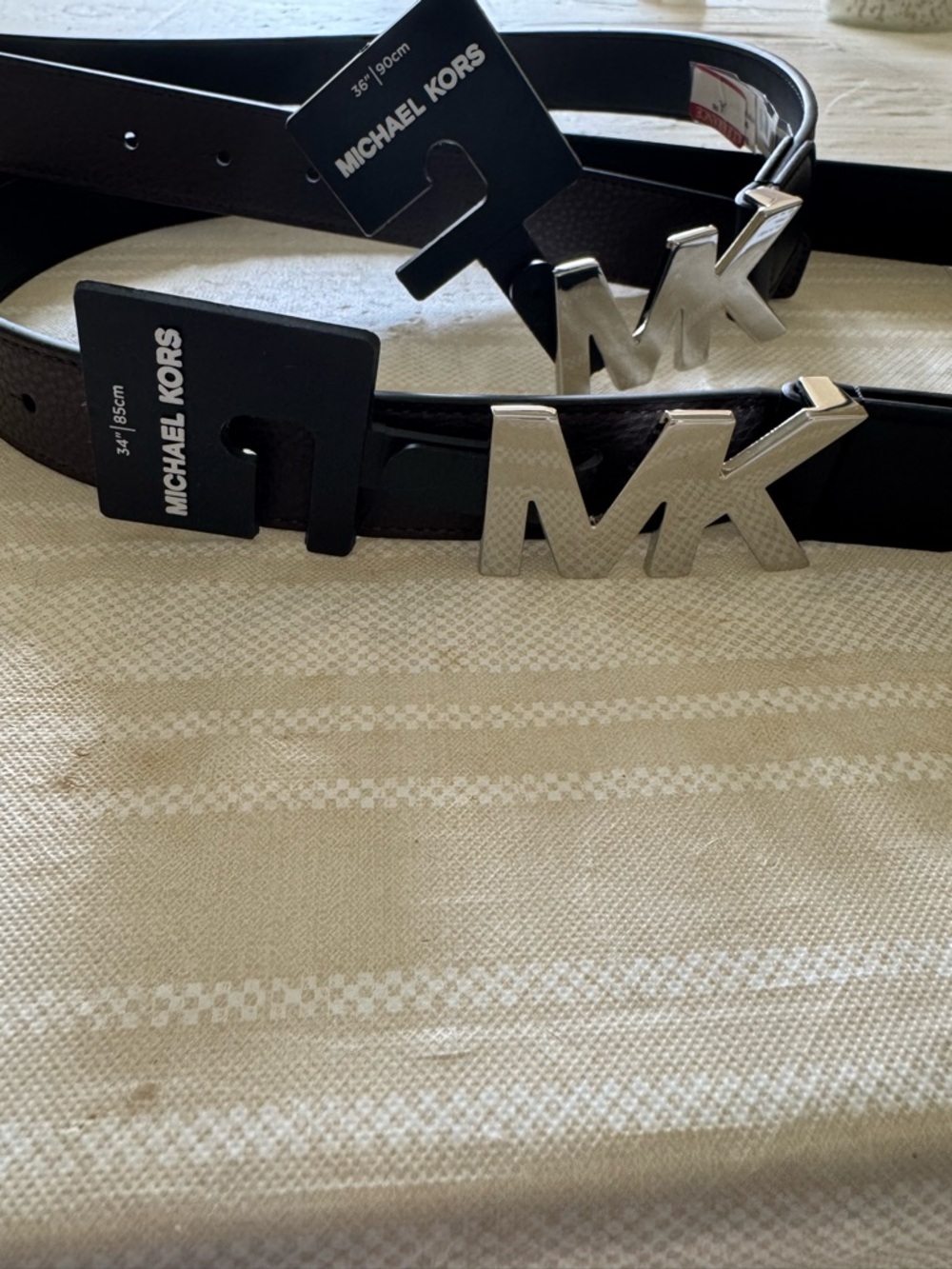 Michael Kors Men's Brown Leather Belts of 2 sets with Silver MK Buckle